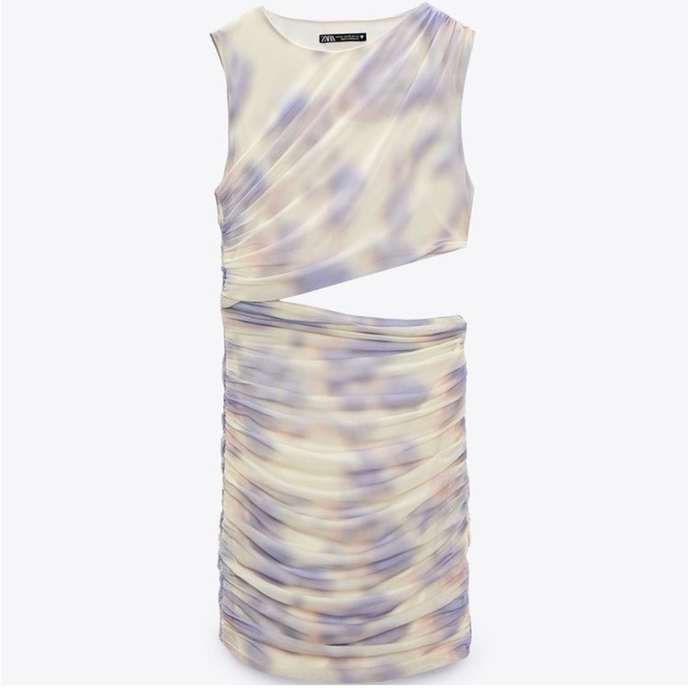 Zara Purple Tan Ruched Tulle Cocktail Dress